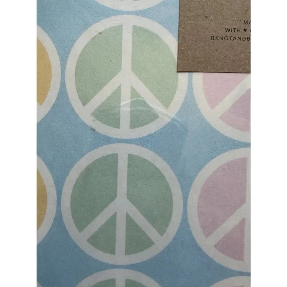 Knot & Bow Peace Sign Newsprint Gift Wrap 3 Sheets New Pastel Wrapping Paper NIP